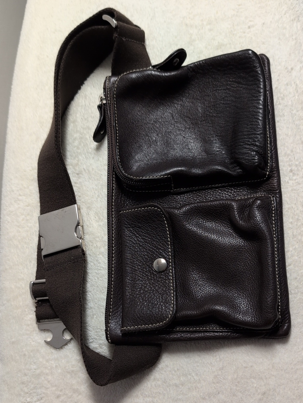 Roots  Leather Crossbody Belt/ Fanny Bag in Dark Brown
